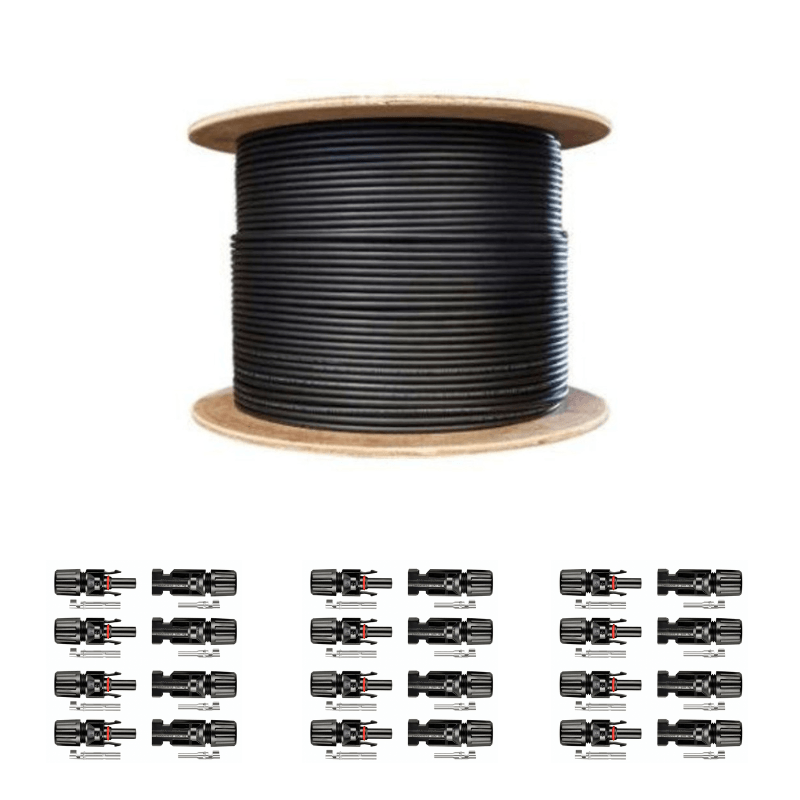 1 x 500 Ft PV Reel Kit | Black or Red | 10 Gauge Wire (AWG) | PV Extension Cable | Includes PV Connector Ends | Choose Length & Color Misc