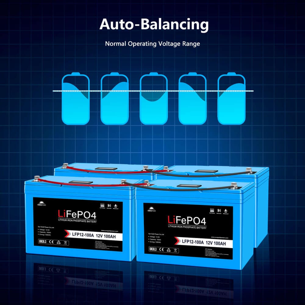 12V 100AH LiFePO4 Deep Cycle Lithium Battery / Bluetooth /Self-heating / IP65 SunGoldPower Battery