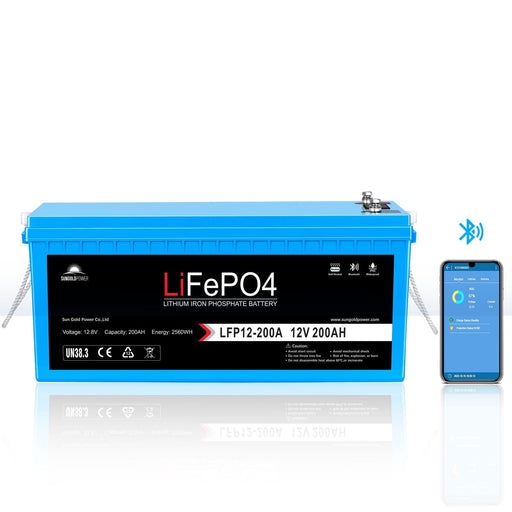 12V 200Ah LiFePo4 Deep Cycle Lithium Battery Bluetooth / Self-Heating / IP65 SunGoldPower Battery