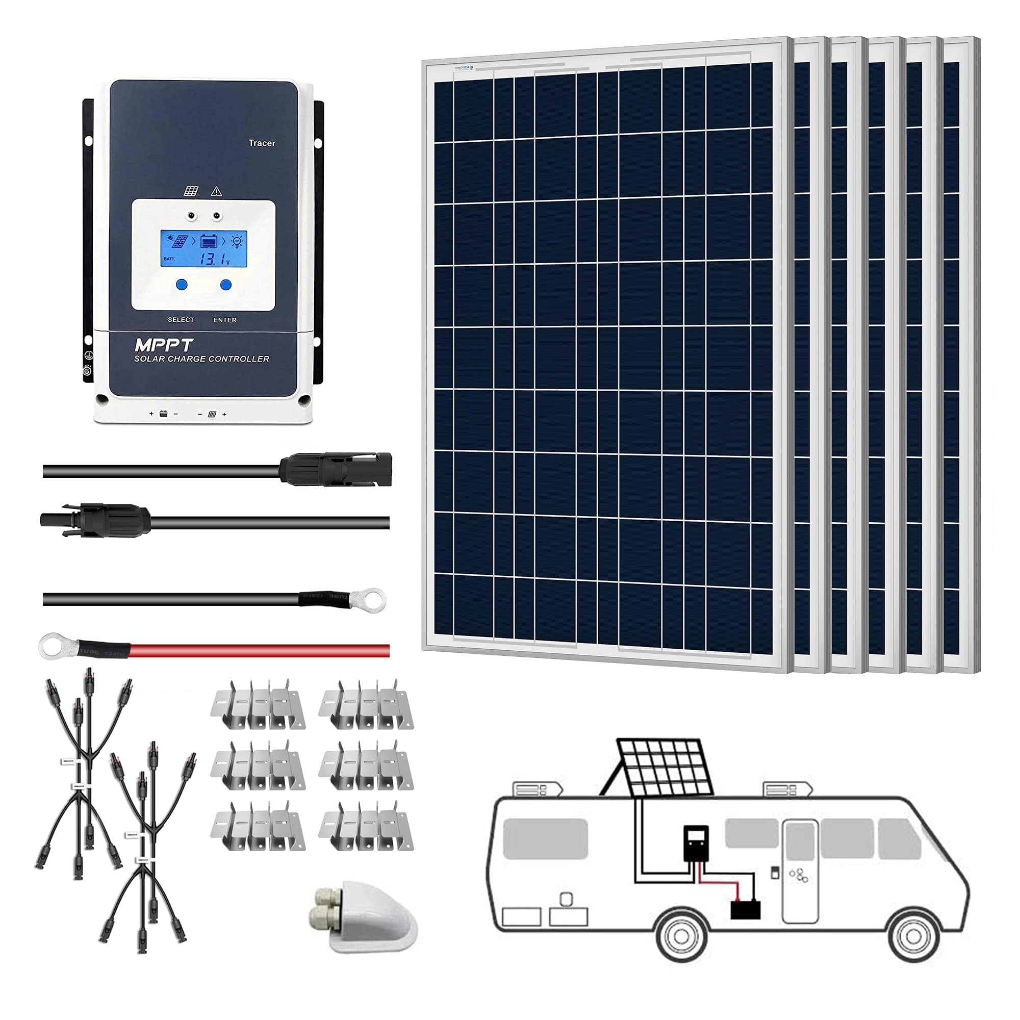 12V  Polycrystalline Solar RV Kits + MPPT / PWM Charge Controller AcoPower 600W MPPT50A Roof Solar Kits