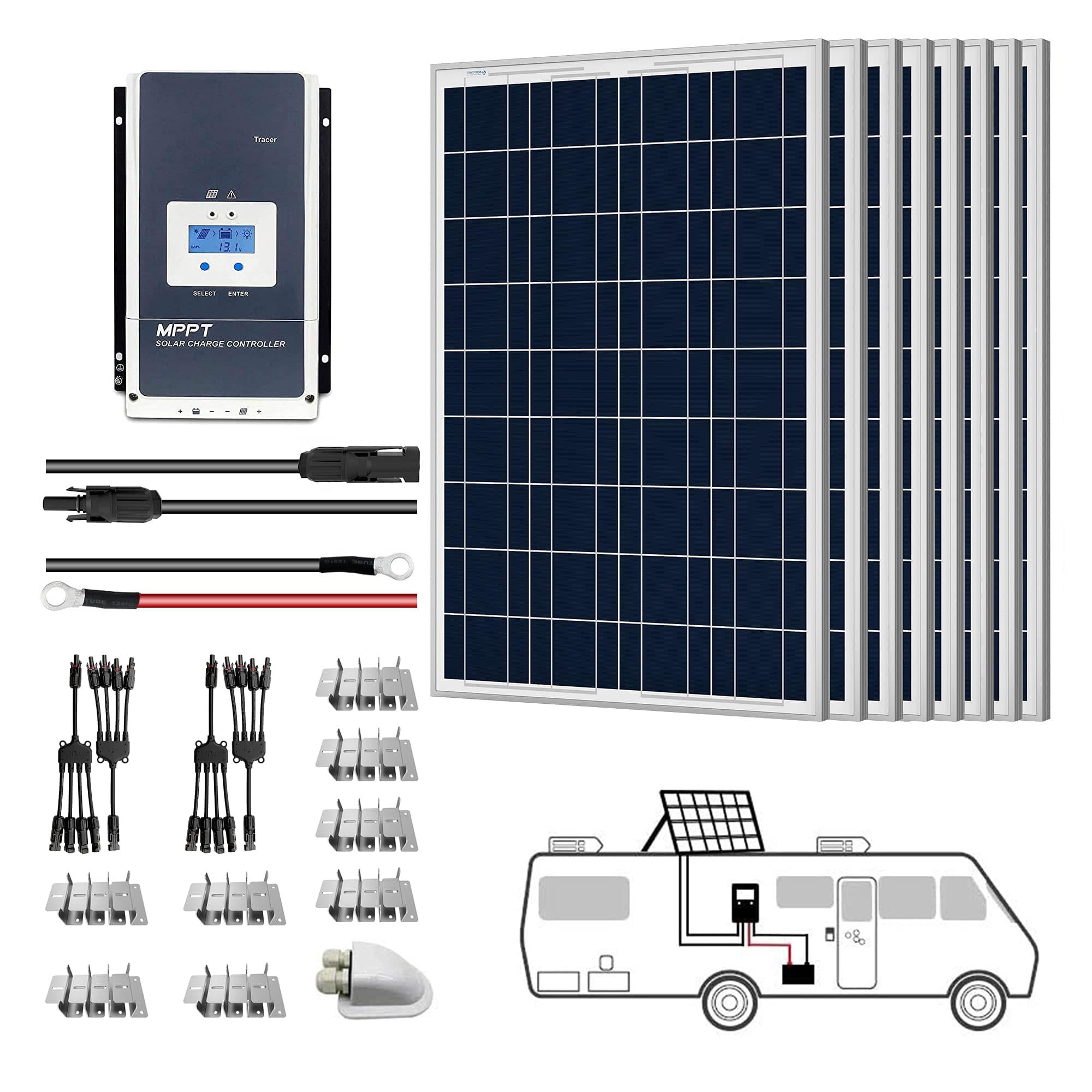 12V  Polycrystalline Solar RV Kits + MPPT / PWM Charge Controller AcoPower 800W MPPT60A Roof Solar Kits