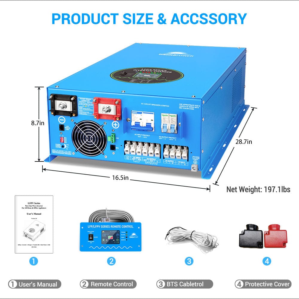 18000W 48V Split Phase Pure Sine Wave Inverter Charger SunGoldPower power inverter with solar controller