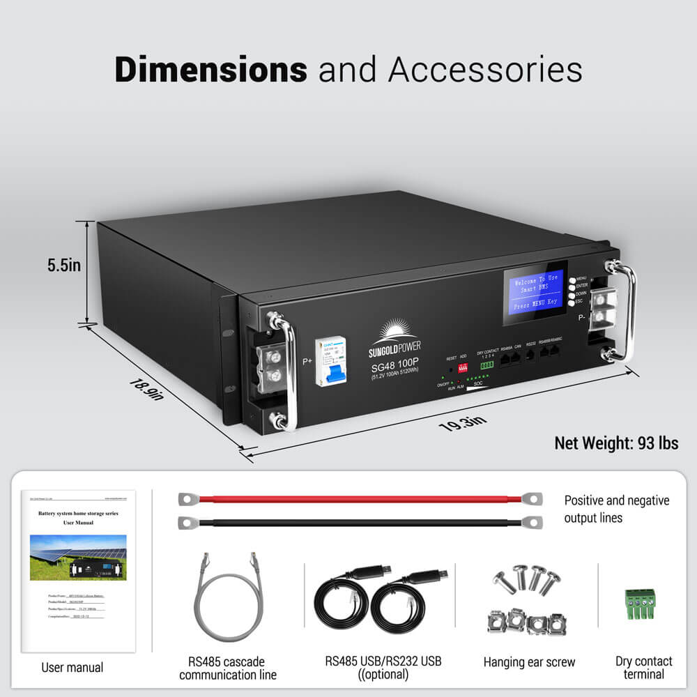 2 X 48V 100AH Server Rack LiFePO4 Lithium  Battery SG48100P SunGoldPower Battery