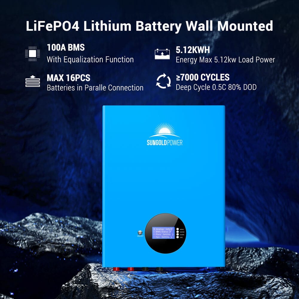 2 X 5.12KWH Powerwall LiFePO4 Lithium Battery SG48100M SunGoldPower Battery