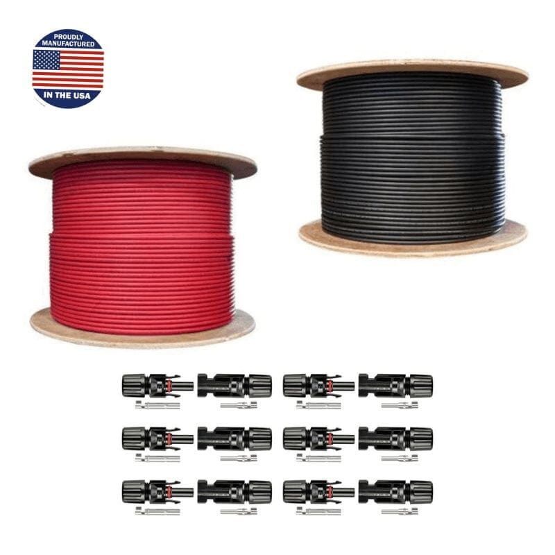 2 x 500 Ft. PV Reel Kit (Red & Black) + PV Connector Ends | 1,000 Ft. PV Extension Wire 600V | Includes PV Connector Ends Misc 10 AWG