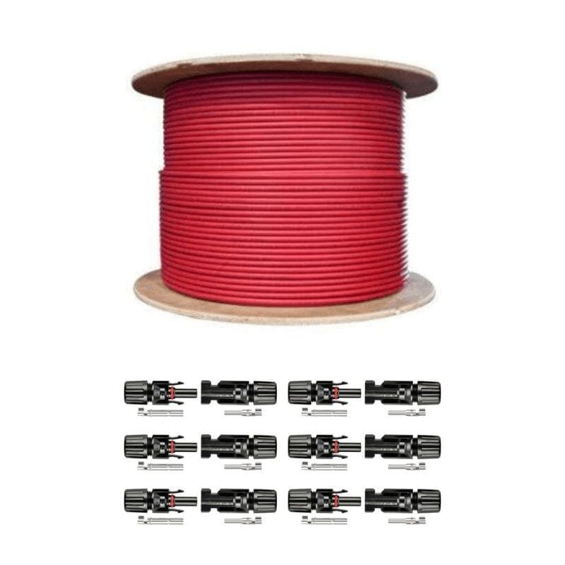 2 x 500 Ft. PV Reel Kit (Red & Black) + PV Connector Ends | 1,000 Ft. PV Extension Wire 600V | Includes PV Connector Ends Misc