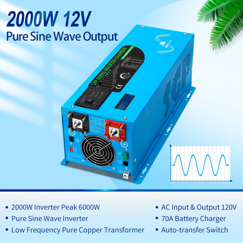 2000W DC 12V Pure Sine Wave Inverter With Charger SunGoldPower 120V / 120V Pure Sine Wave Inverter With Charger