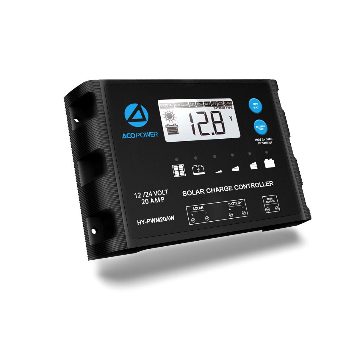 20A ProteusX Waterproof PWM Solar Charge Controller Compatible With 8 Battery Types AcoPower Controllers