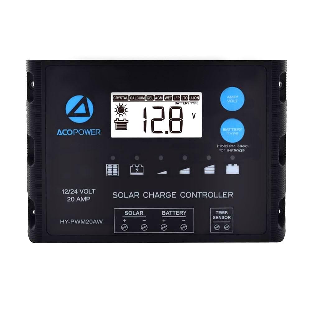 20A ProteusX Waterproof PWM Solar Charge Controller Compatible With 8 Battery Types AcoPower Controllers