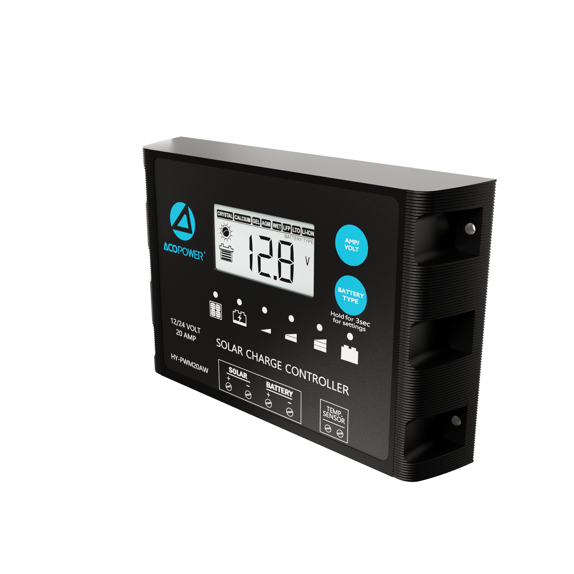 20A ProteusX Waterproof PWM Solar Charge Controller Compatible With 8 Battery Types AcoPower Controllers