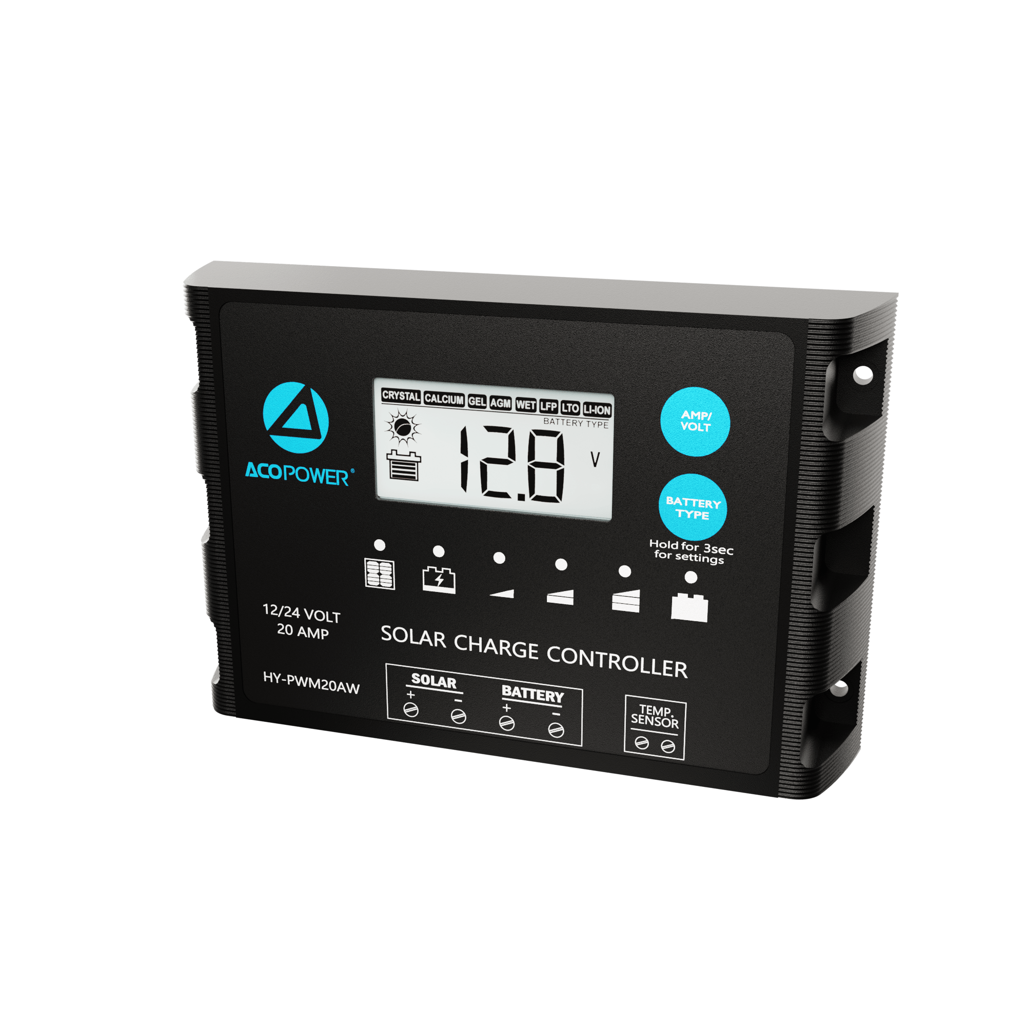 20A ProteusX Waterproof PWM Solar Charge Controller Compatible With 8 Battery Types AcoPower Controllers