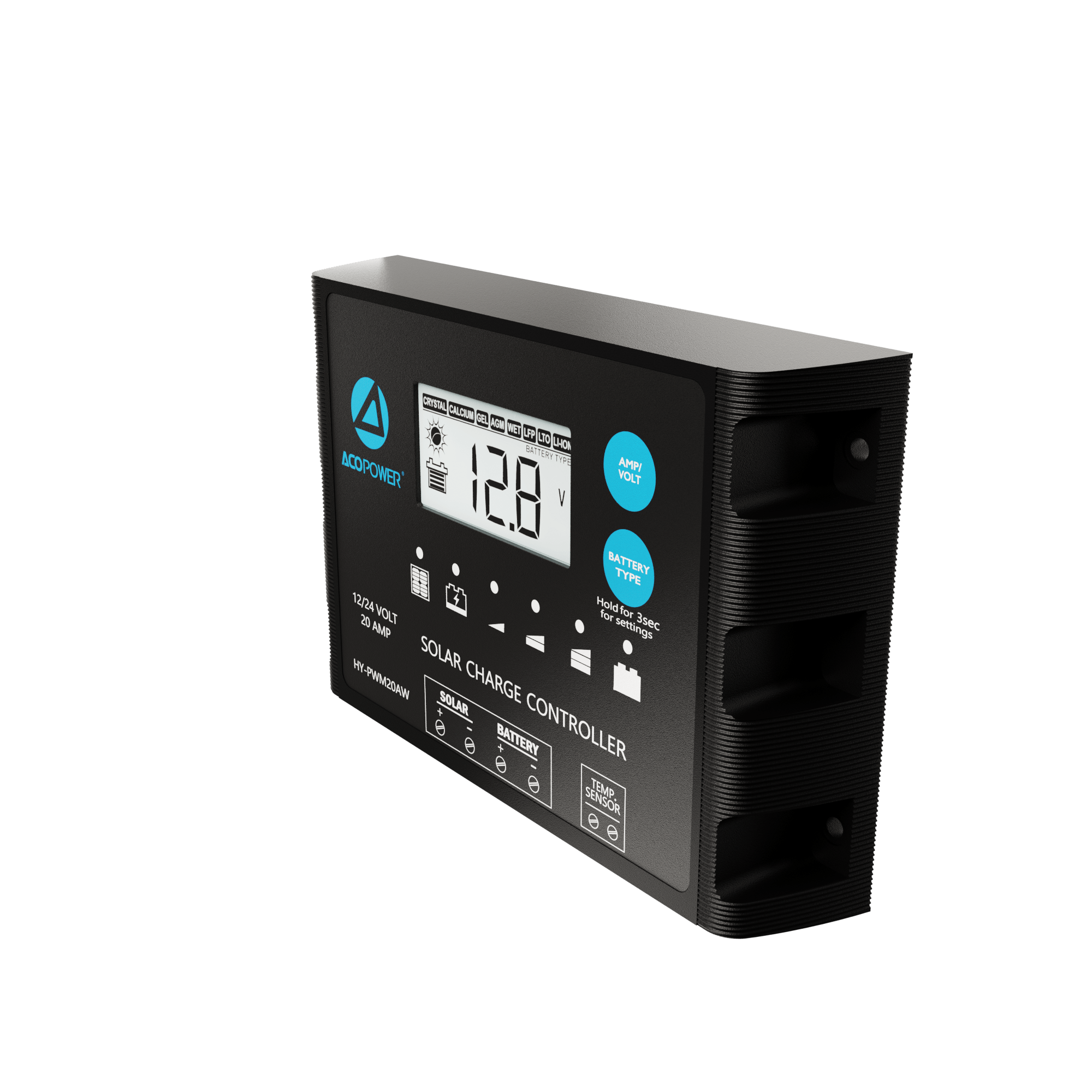 20A ProteusX Waterproof PWM Solar Charge Controller Compatible With 8 Battery Types AcoPower Controllers