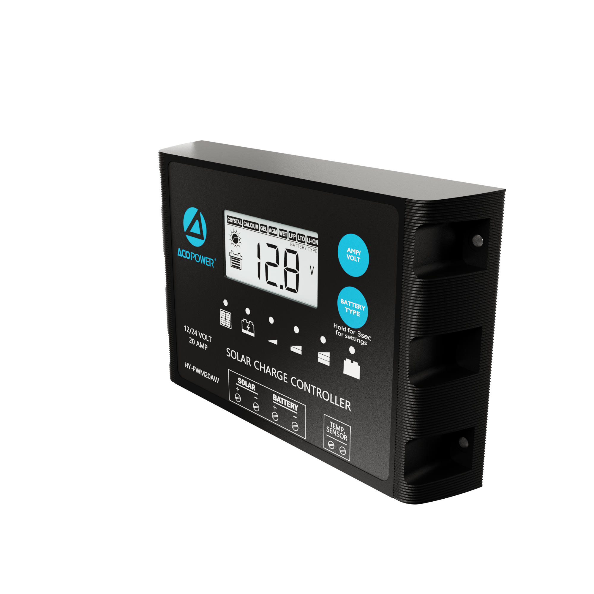 20A ProteusX Waterproof PWM Solar Charge Controller Compatible With 8 Battery Types AcoPower Controllers