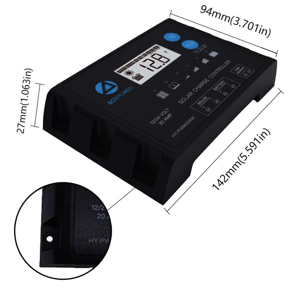 20A ProteusX Waterproof PWM Solar Charge Controller Compatible With 8 Battery Types AcoPower Controllers