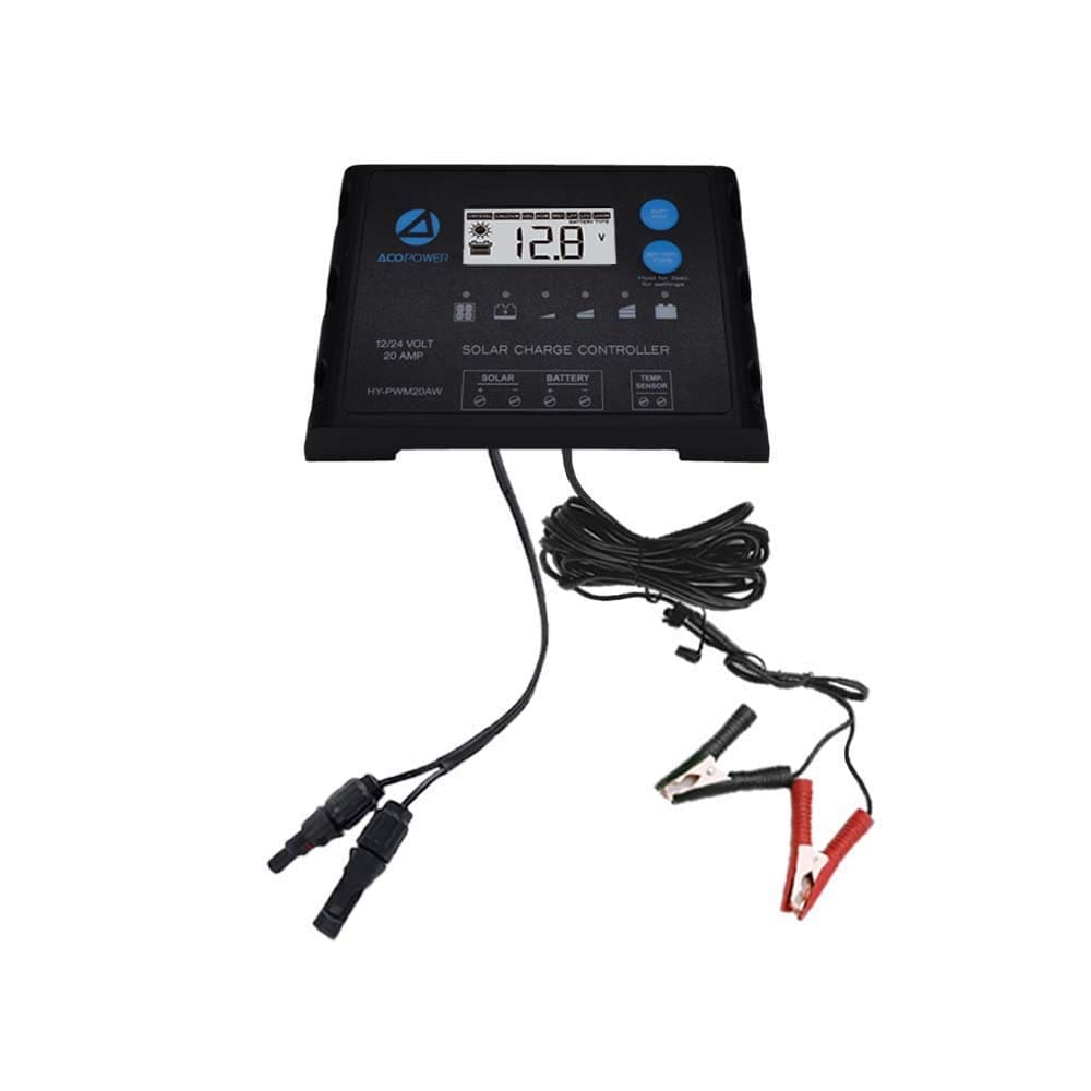 20A ProteusX Waterproof PWM Solar Charge Controller with Alligator Clips and MC4 Connectors AcoPower Controllers