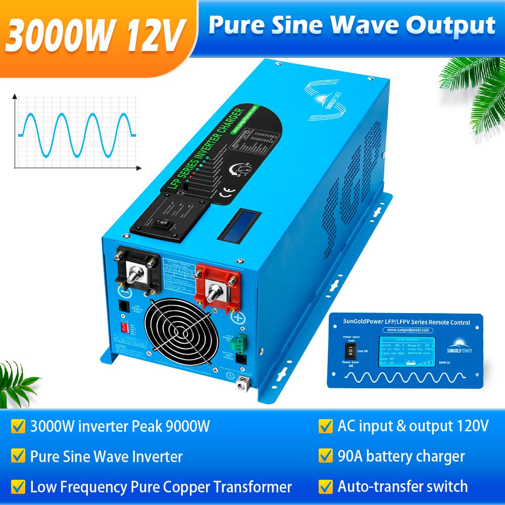 3000W DC 12V Pure Sine Wave Inverter With Charger SunGoldPower Pure Sine Wave Inverter With Charger