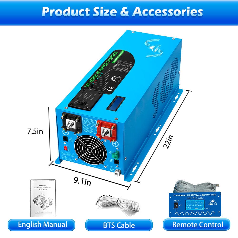 3000W DC 12V Pure Sine Wave Inverter With Charger SunGoldPower Pure Sine Wave Inverter With Charger