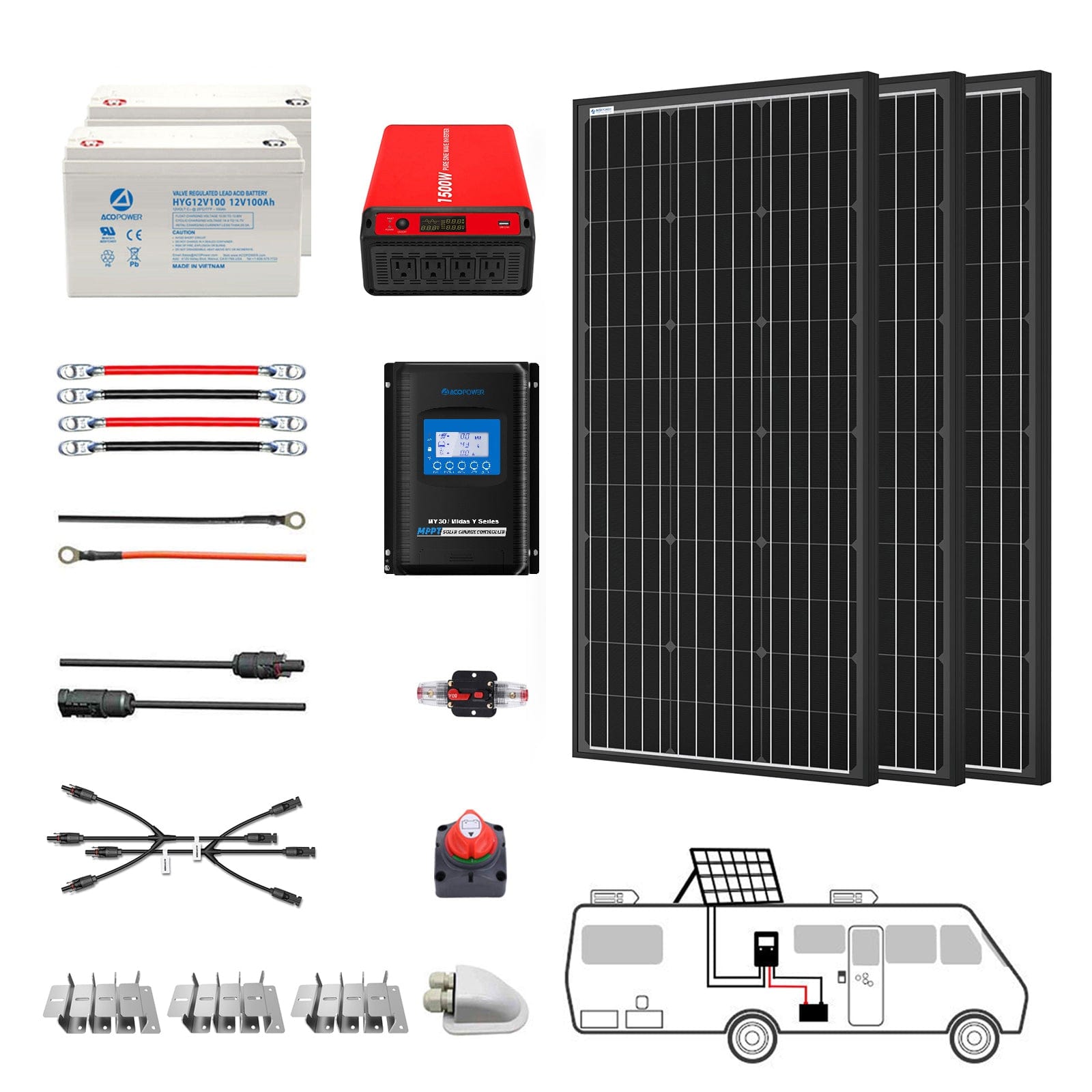 300W Mono RV Solar System AcoPower Solar Battery System