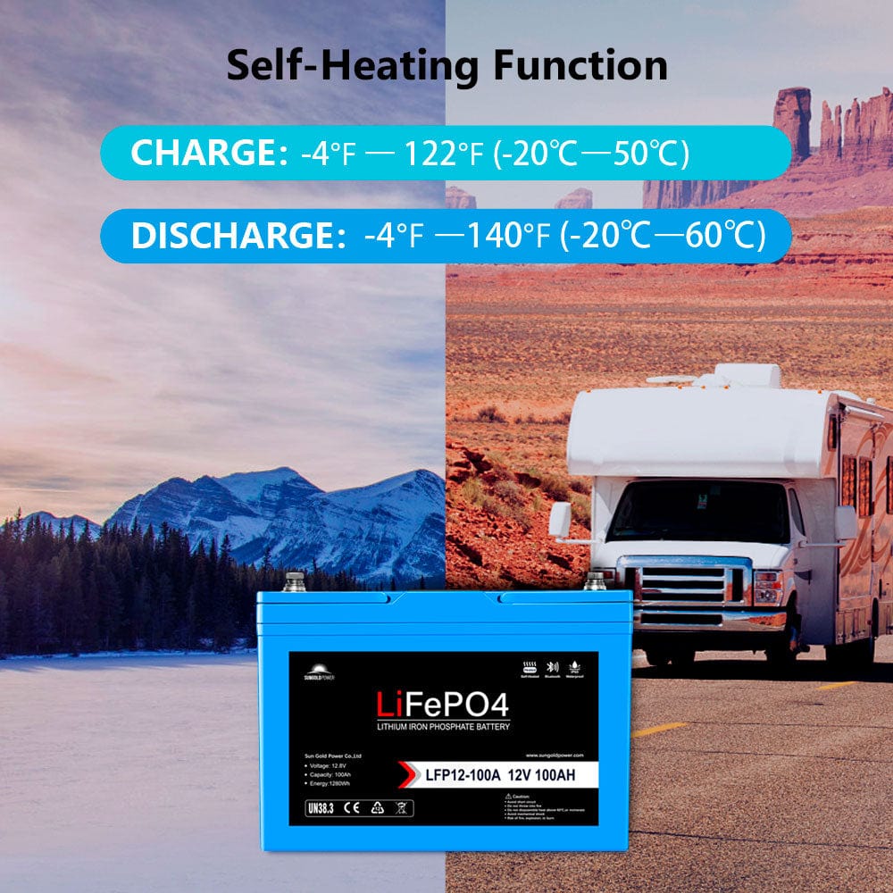 4 X 12V 100AH LiFePO4 Deep Cycle Lithium Battery / Bluetooth /Self-heating / IP65 SunGoldPower Battery