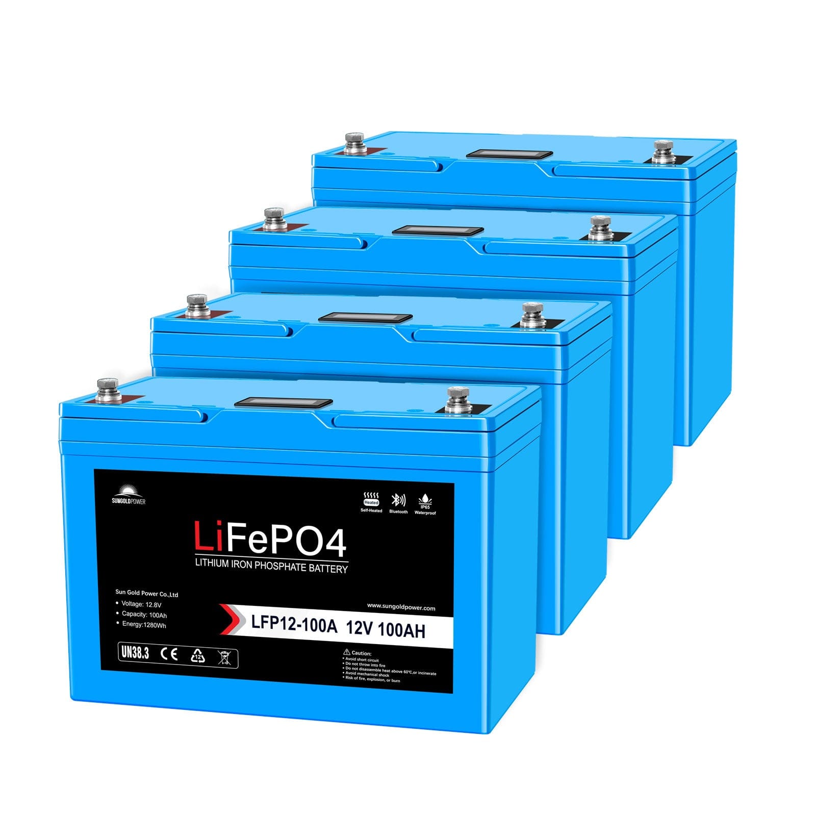4 X 12V 100AH LiFePO4 Deep Cycle Lithium Battery / Bluetooth /Self-heating / IP65 SunGoldPower Battery