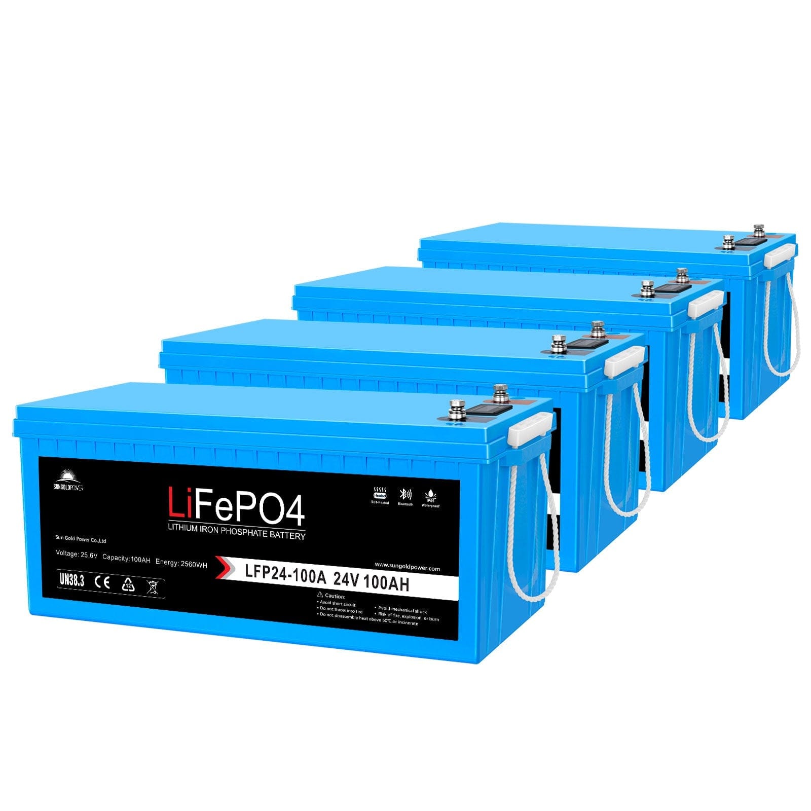 4 X 24V 100Ah LiFePo4 Deep Cycle Lithium Battery Bluetooth / Self-Heating / IP65 SunGoldPower Battery
