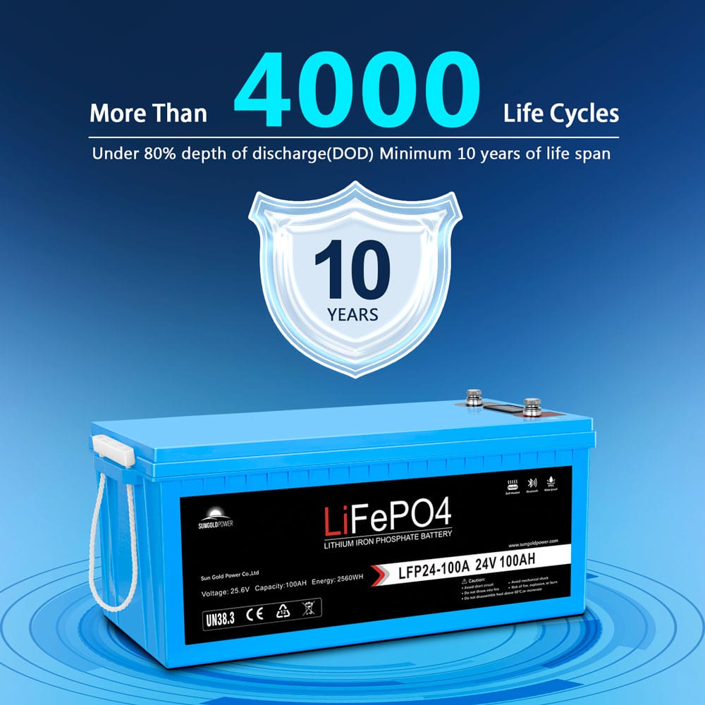 4 X 24V 100Ah LiFePo4 Deep Cycle Lithium Battery Bluetooth / Self-Heating / IP65 SunGoldPower Battery