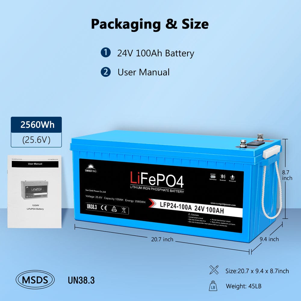 4 X 24V 100Ah LiFePo4 Deep Cycle Lithium Battery Bluetooth / Self-Heating / IP65 SunGoldPower Battery