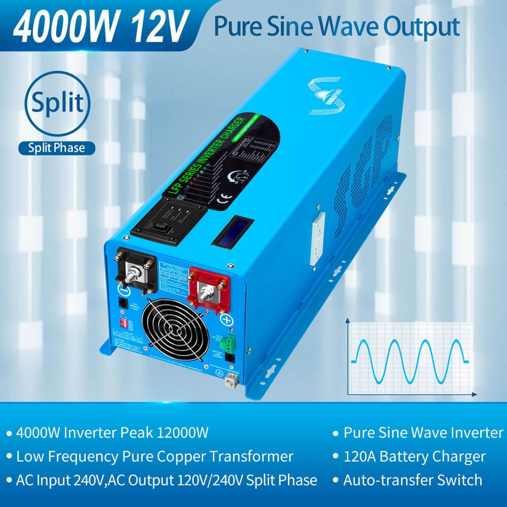 4000W DC 12V Split Phase Pure Sine Wave Inverter With Charger SunGoldPower Pure Sine Wave Inverter With Charger