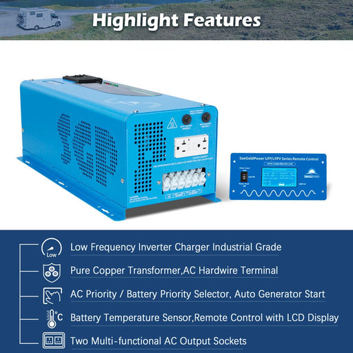 4000W DC 24V Split Phase Pure Sine Wave Inverter With Charger SunGoldPower Pure Sine Inverter With Charger