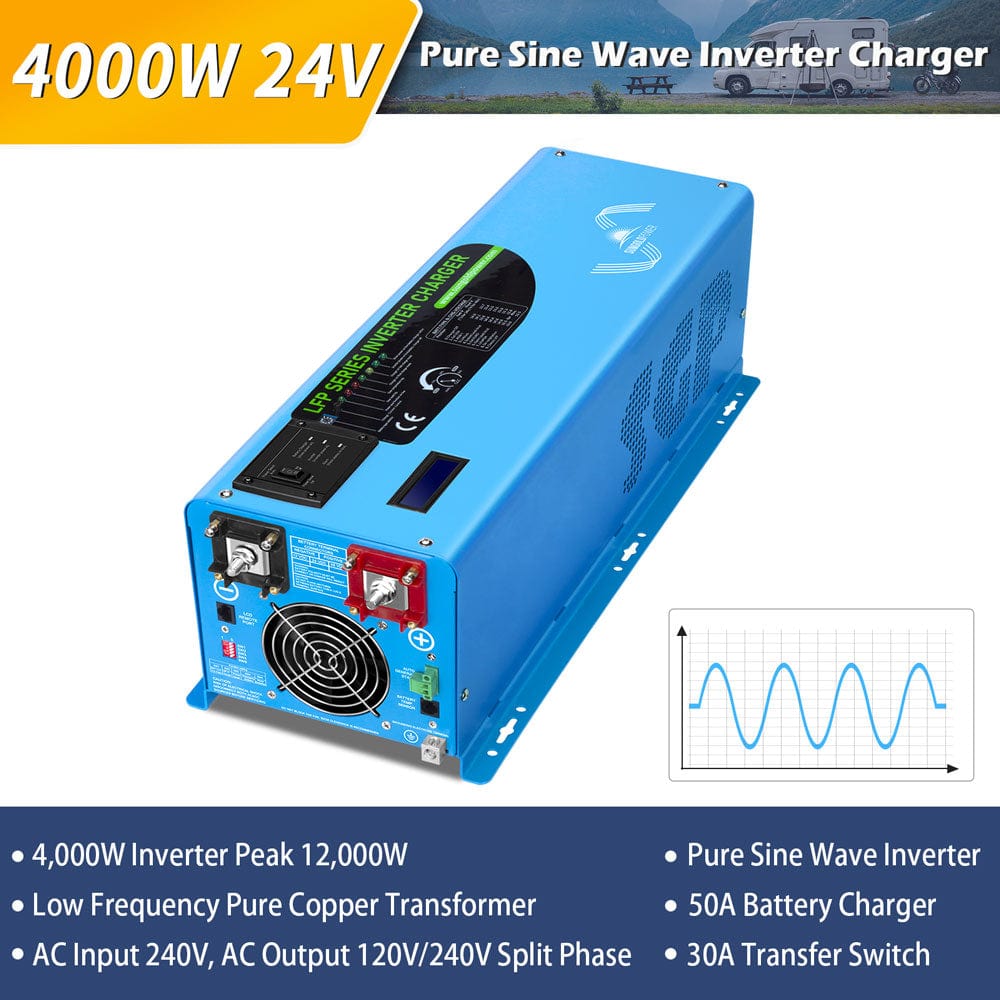 4000W DC 24V Split Phase Pure Sine Wave Inverter With Charger SunGoldPower Pure Sine Inverter With Charger