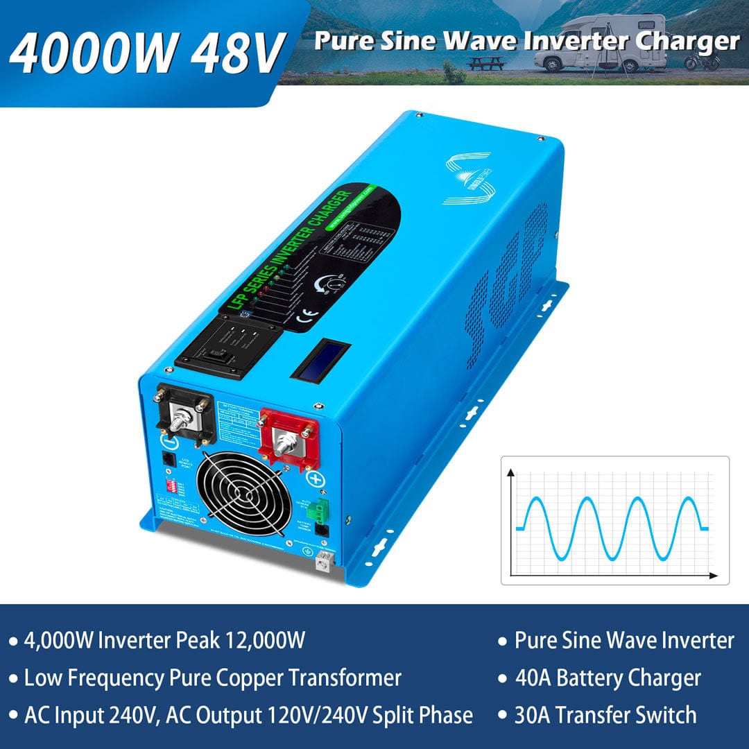 4000W DC 48V Split Phase Pure Sine Wave Inverter With Charger UL1741 Standard SunGoldPower 240V / 120V/240V Pure Sine Inverter With Charger