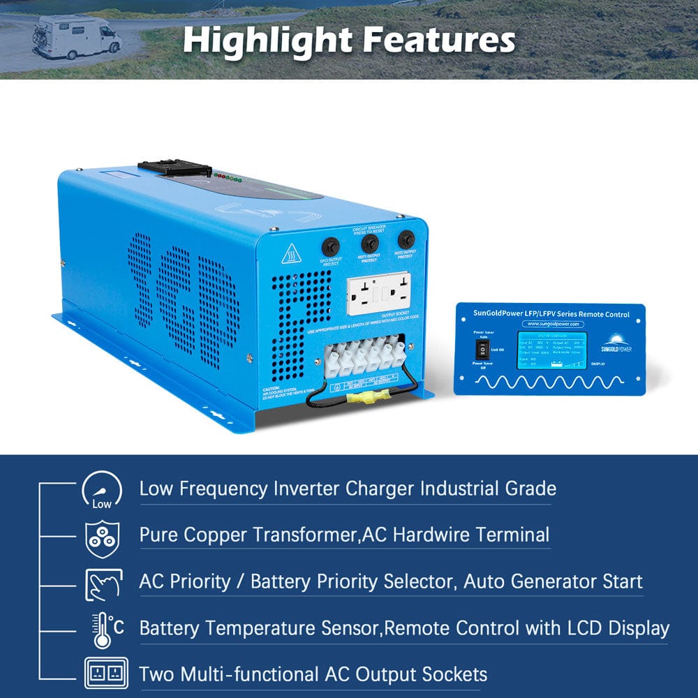 4000W DC 48V Split Phase Pure Sine Wave Inverter With Charger UL1741 Standard SunGoldPower 240V / 120V/240V Pure Sine Inverter With Charger