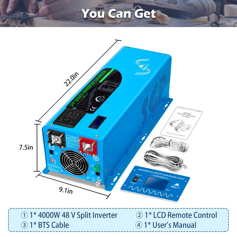 4000W DC 48V Split Phase Pure Sine Wave Inverter With Charger UL1741 Standard SunGoldPower 240V / 120V/240V Pure Sine Inverter With Charger