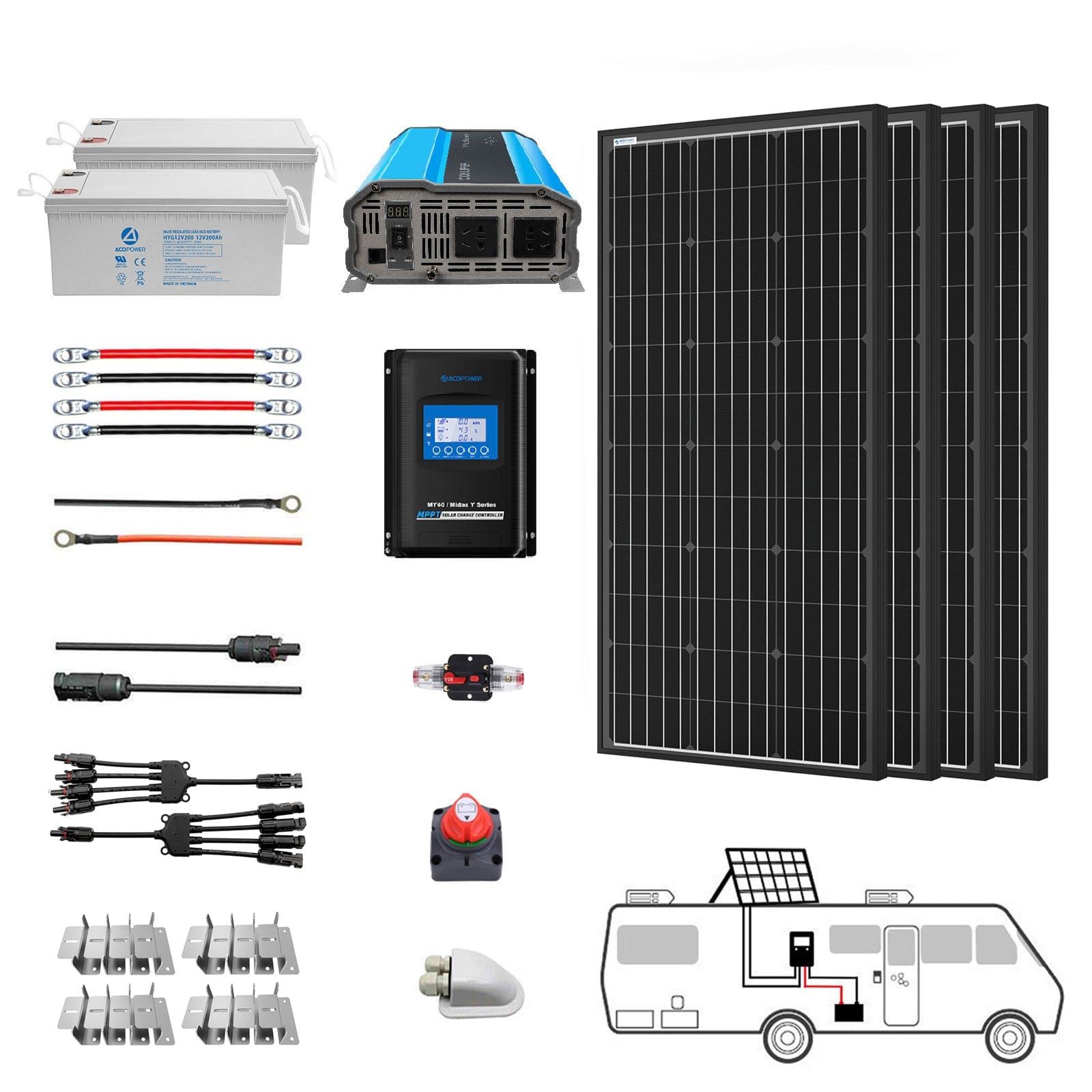 400W Mono RV Solar System AcoPower Solar Battery System