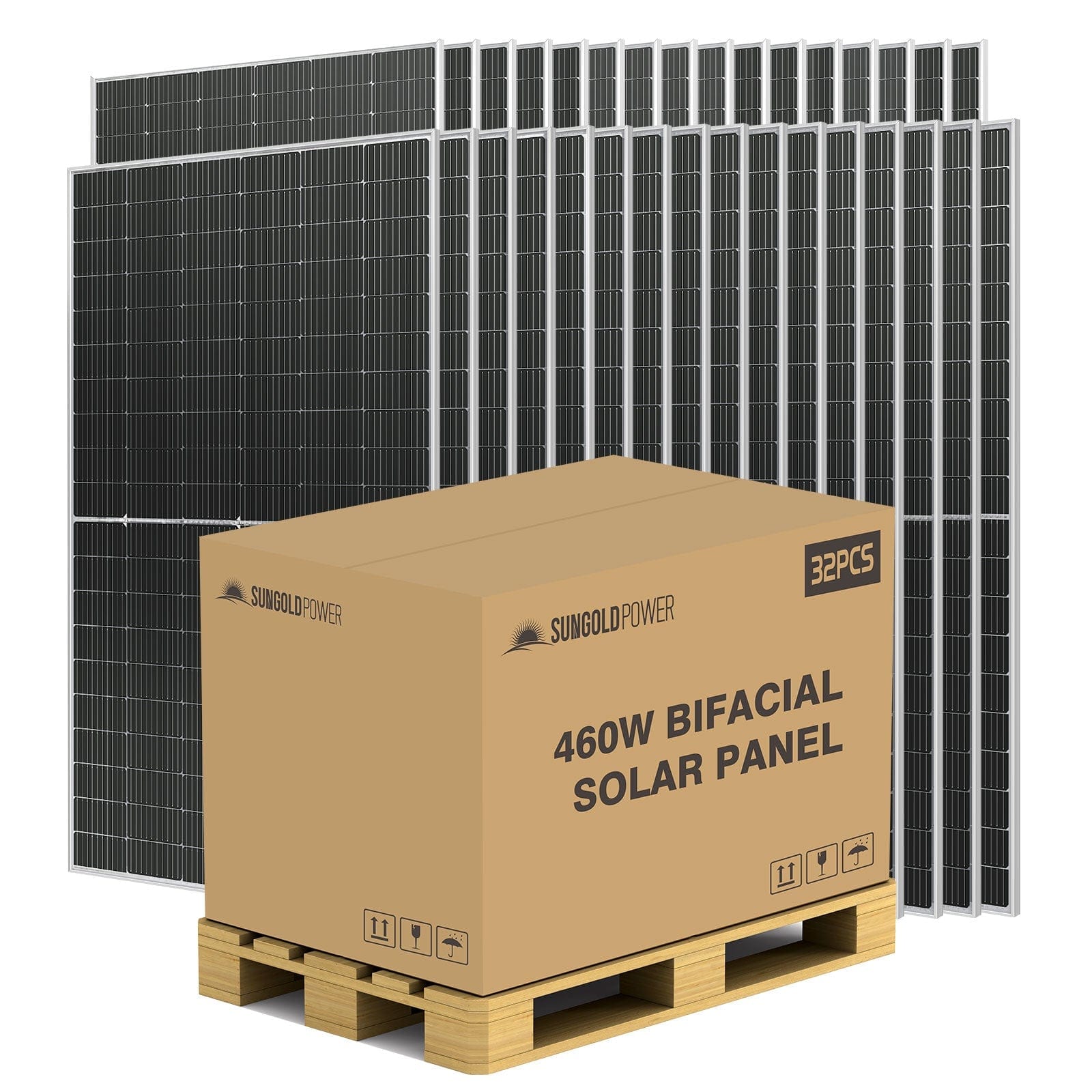 460 WATT BIFACIAL PERC SOLAR PANEL FULL PALLET (32 PANELS) SunGoldPower Bifacial Solar Panel