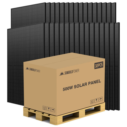 500W MONO BLACK PERC SOLAR PANEL FULL PALLET (32 PANELS) SunGoldPower Monocrystalline Solar Panel