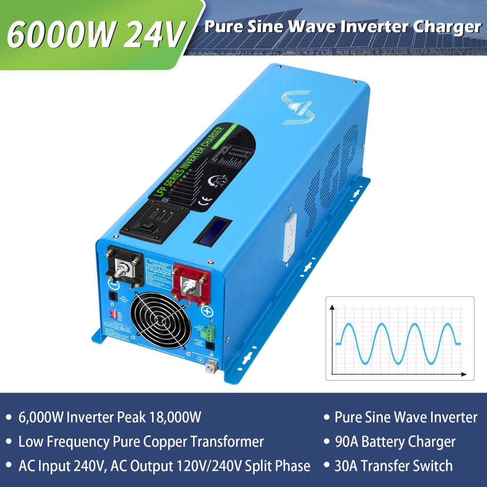 6000W DC 24V Split Phase Pure Sine Wave Inverter With Charger SunGoldPower Pure Sine Inverter With Charger
