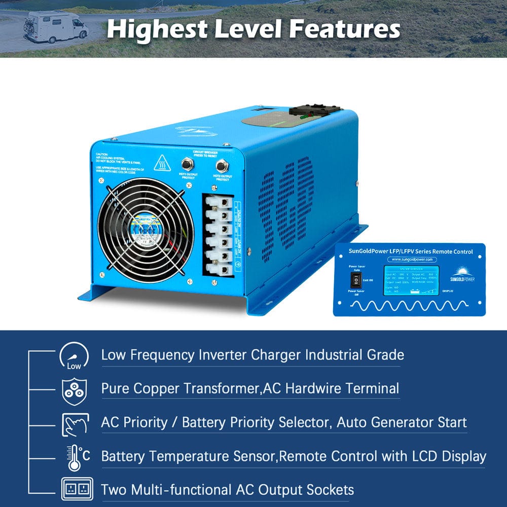 6000W DC 24V Split Phase Pure Sine Wave Inverter With Charger SunGoldPower Pure Sine Inverter With Charger