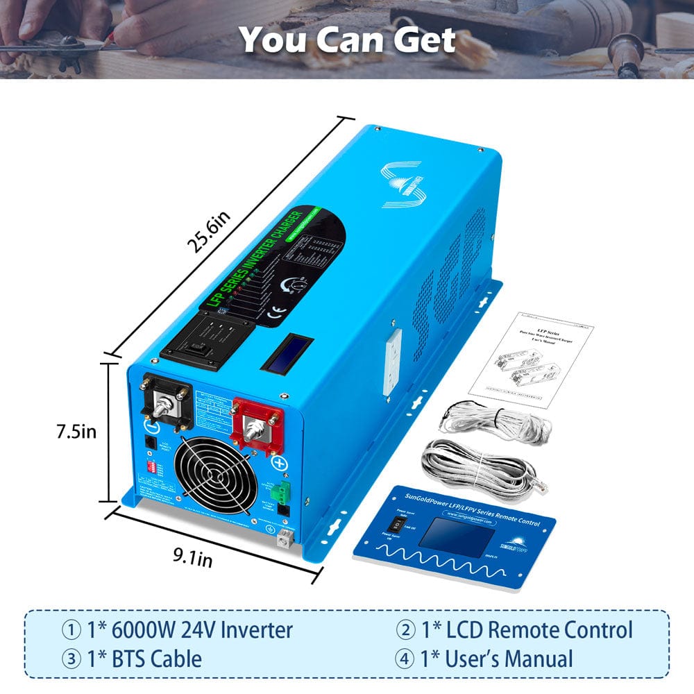 6000W DC 24V Split Phase Pure Sine Wave Inverter With Charger SunGoldPower Pure Sine Inverter With Charger