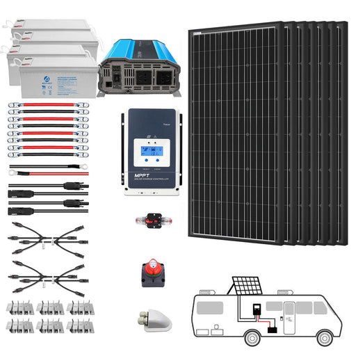 600W Mono Black RV Solar System AcoPower Solar Battery System