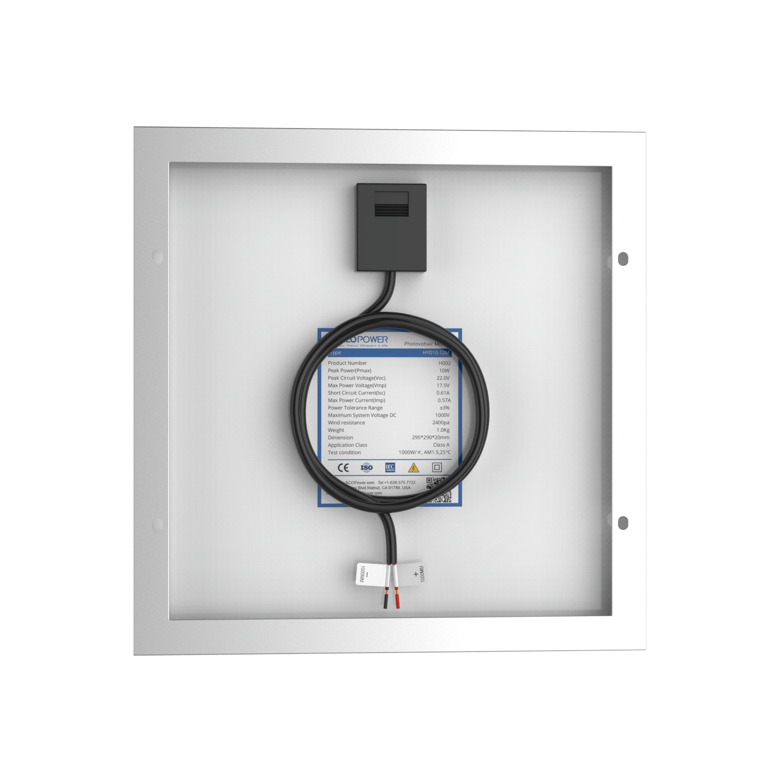 ACOPower 10W Mono Solar Panel for 12V Battery Charging RV Boat, Off Grid AcoPower Solar Panels