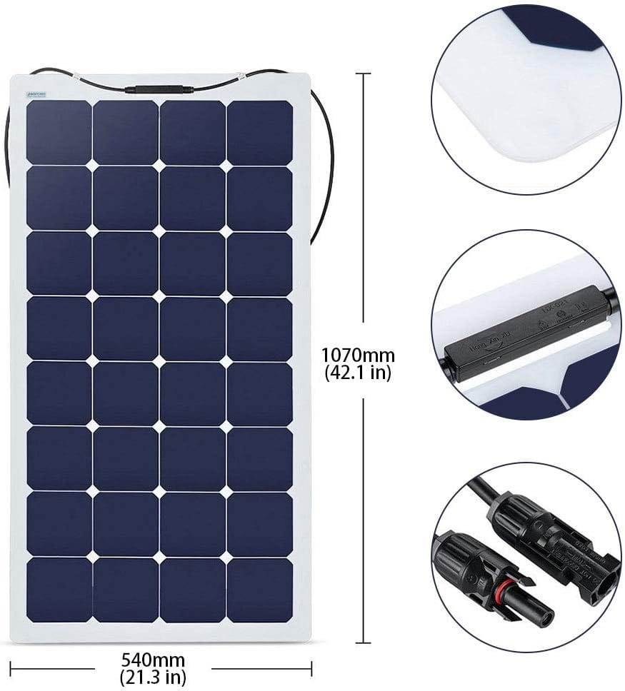ACOPower 110w 12v Flexible Thin lightweight ETFE Solar Panel with Connector AcoPower Roof Solar Kits