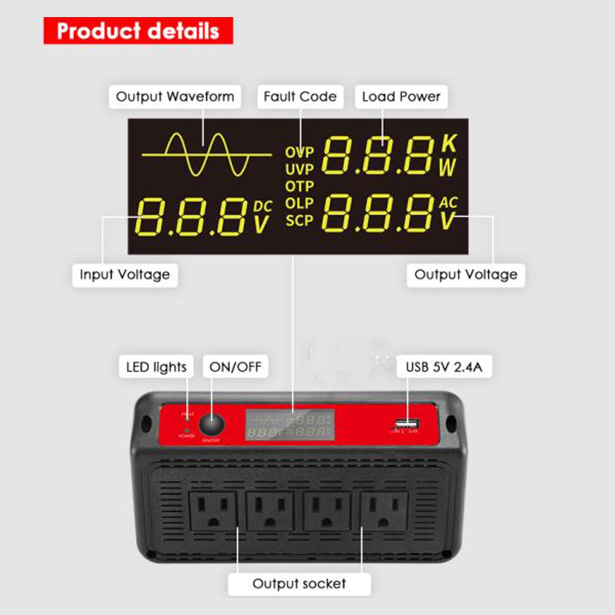 ACOPOWER 1500W Power Inverter 12VDC to 120VAC AcoPower Solar Power Inverters