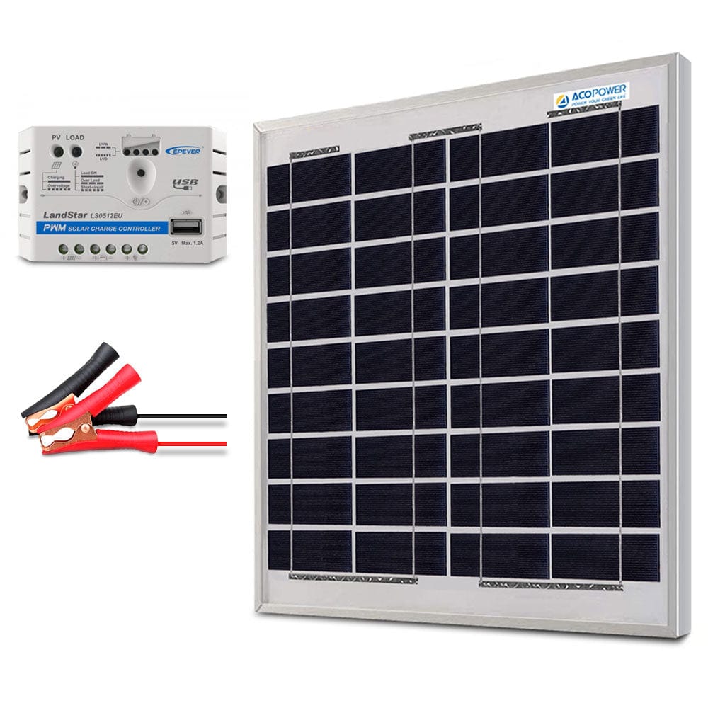 ACOPower 15W 12V Solar Charger Kit, 5A Charge Controller with Alligator Clips AcoPower Solar Panels