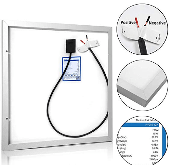 ACOPower 15W 12V Solar Charger Kit, 5A Charge Controller with Alligator Clips AcoPower Solar Panels