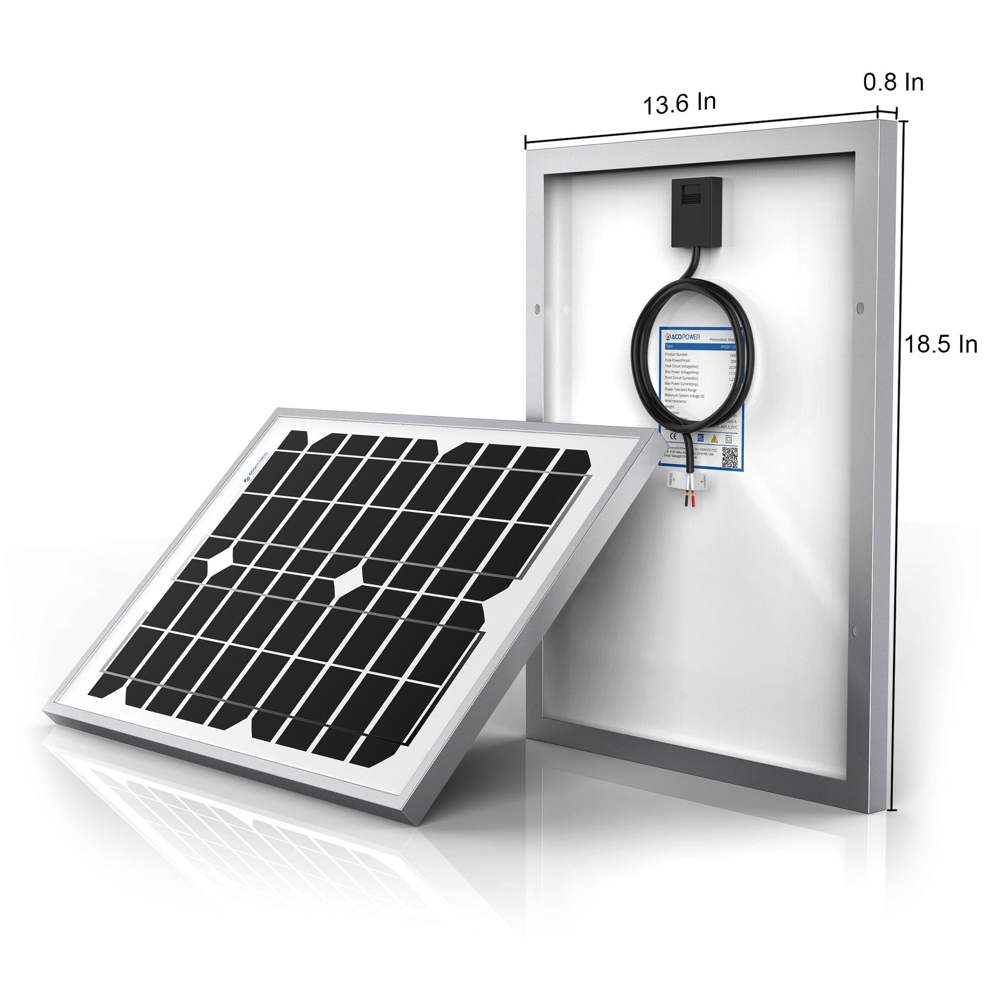 ACOPower 20 Watt Mono Solar Panel for 12 V Battery Charging, Off Grid AcoPower Solar Panels