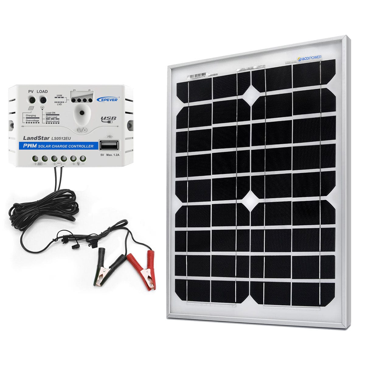 ACOPower 20W 12V Solar Charger Kit, 5A Charge Controller with Alligator Clips AcoPower Solar Panels