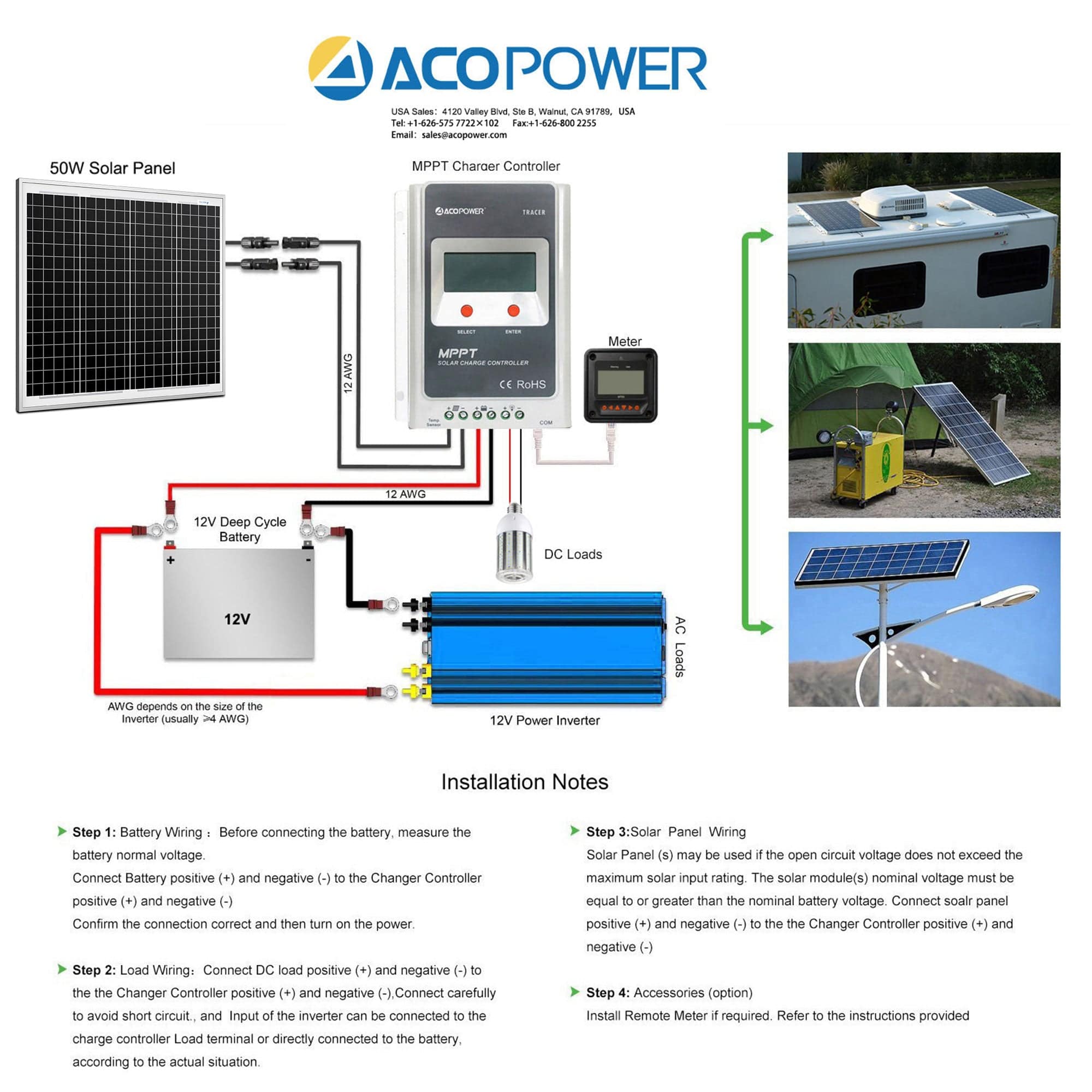 ACOPOWER 50W 12V Solar Charger Kit, 5A Charge Controller with Alligator Clips AcoPower Solar Panels