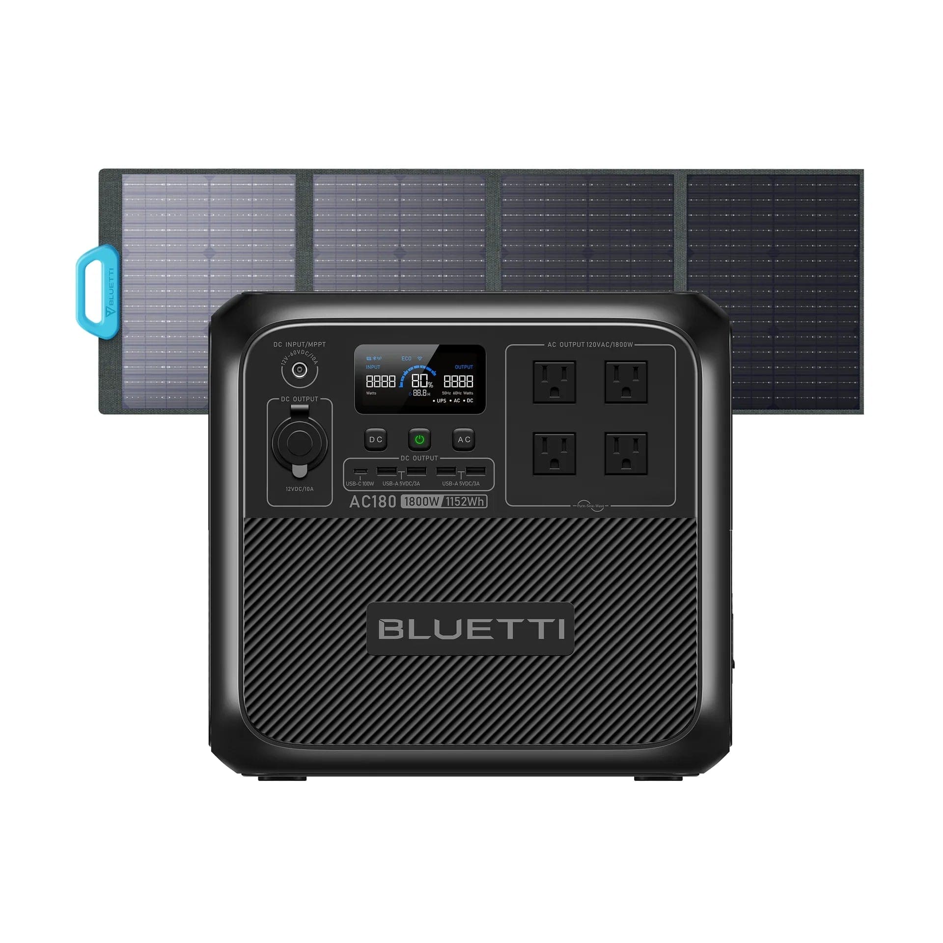 BLUETTI AC180 Solar Portable Power Station | 1,800W 1,152Wh BLUETTI-US AC180+PV120 | 1800W,1152Wh,120W Solar Kit