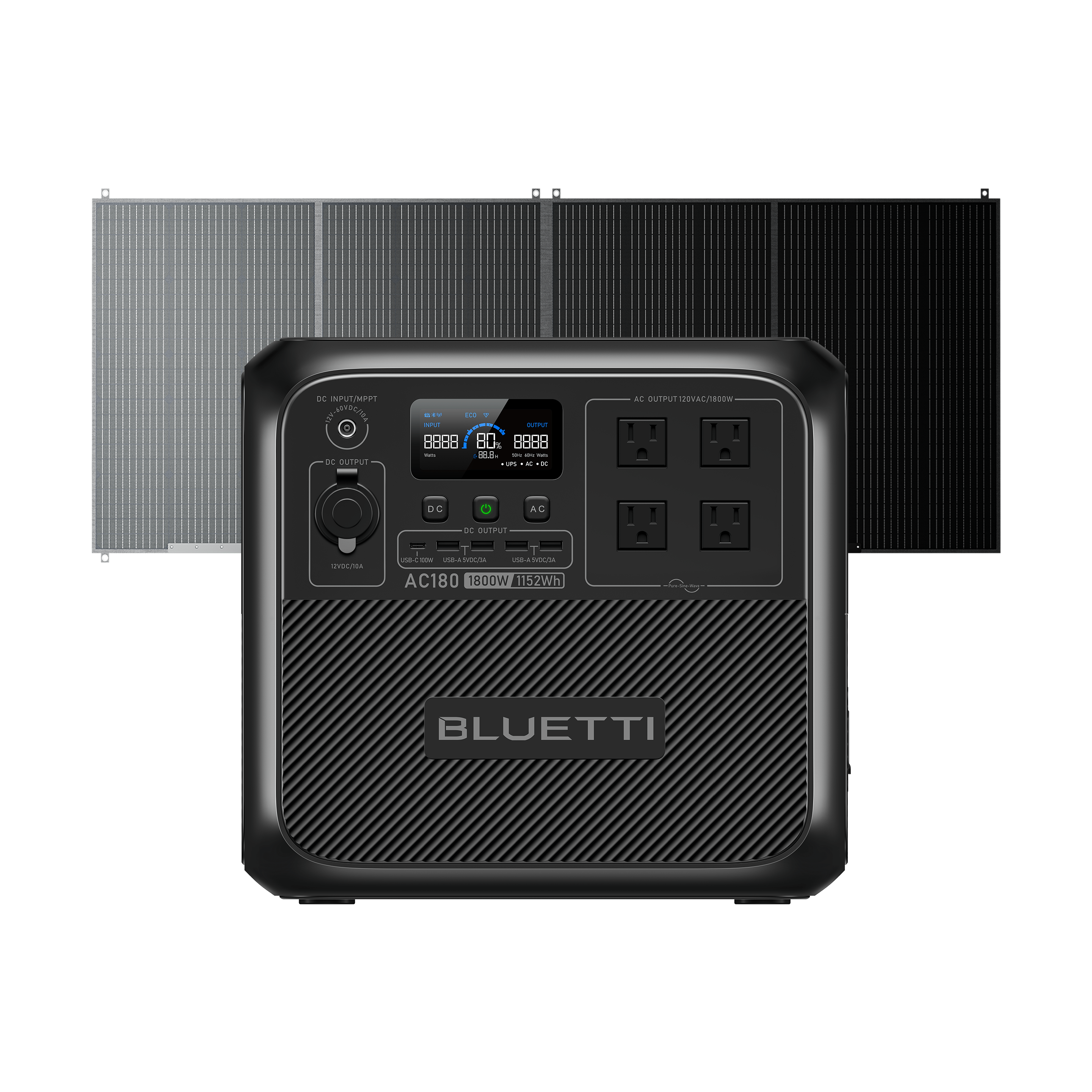 BLUETTI AC180 Solar Portable Power Station | 1,800W 1,152Wh BLUETTI-US AC180+PV350 | 1800W,1152Wh,350W Solar Kit